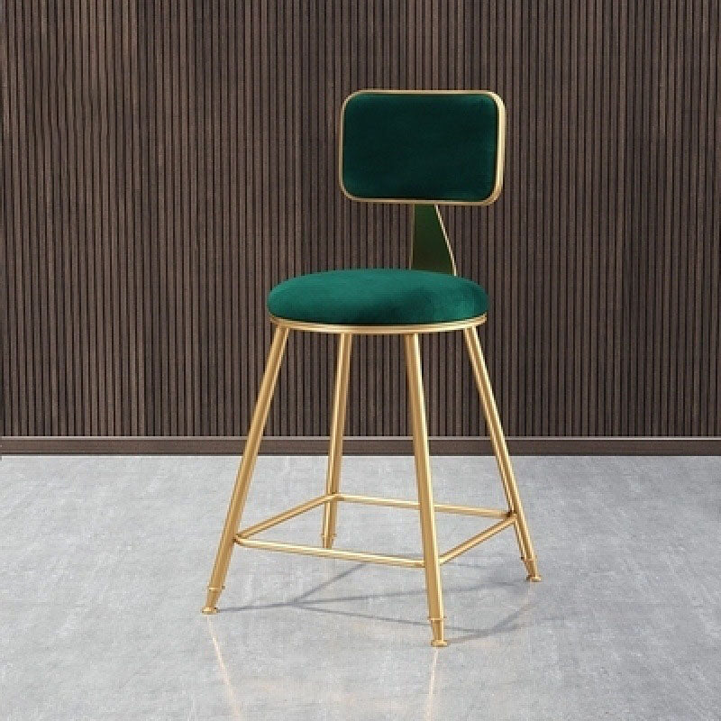 Glam Metal Stool Velvet Low Back Stool with Footrest in Matte Finish Green 1 Piece Short Stool(18"H) Clearhalo 'Bar Furniture' 'Bar Stools' 'bar_stools' 'furn' 'furn_bar_stools' 'Furniture' 'Kitchen & Dining Furniture' 6024300