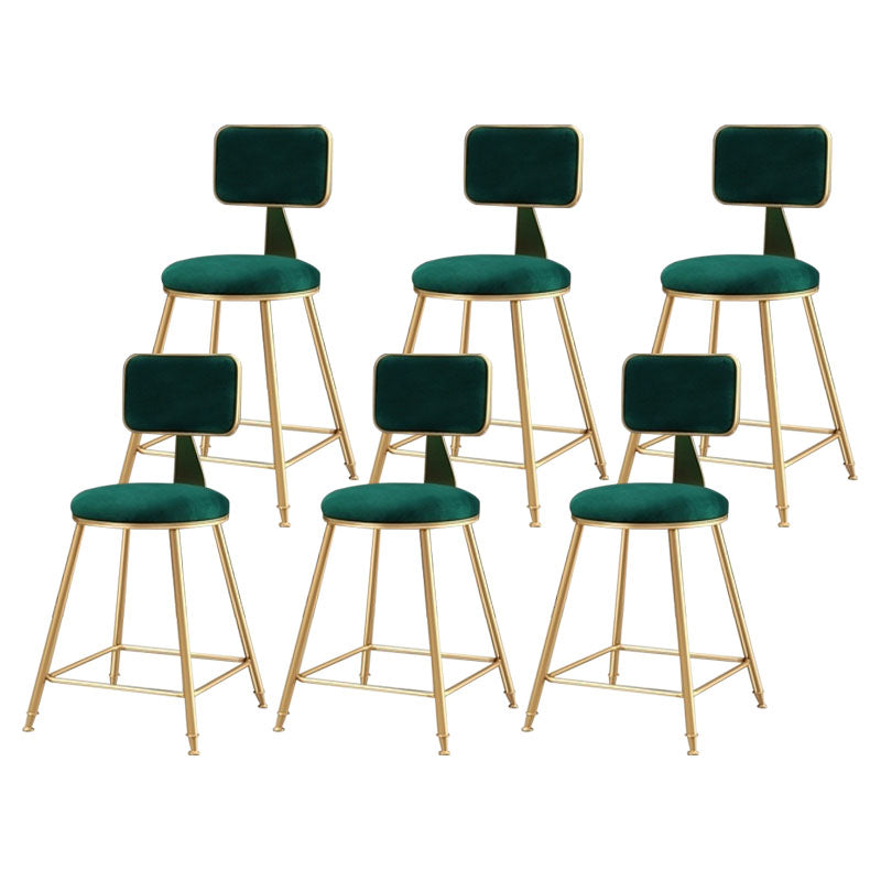 Glam Metal Stool Velvet Low Back Stool with Footrest in Matte Finish Green 6 Piece Set Short Stool(18"H) Clearhalo 'Bar Furniture' 'Bar Stools' 'bar_stools' 'furn' 'furn_bar_stools' 'Furniture' 'Kitchen & Dining Furniture' 6024303