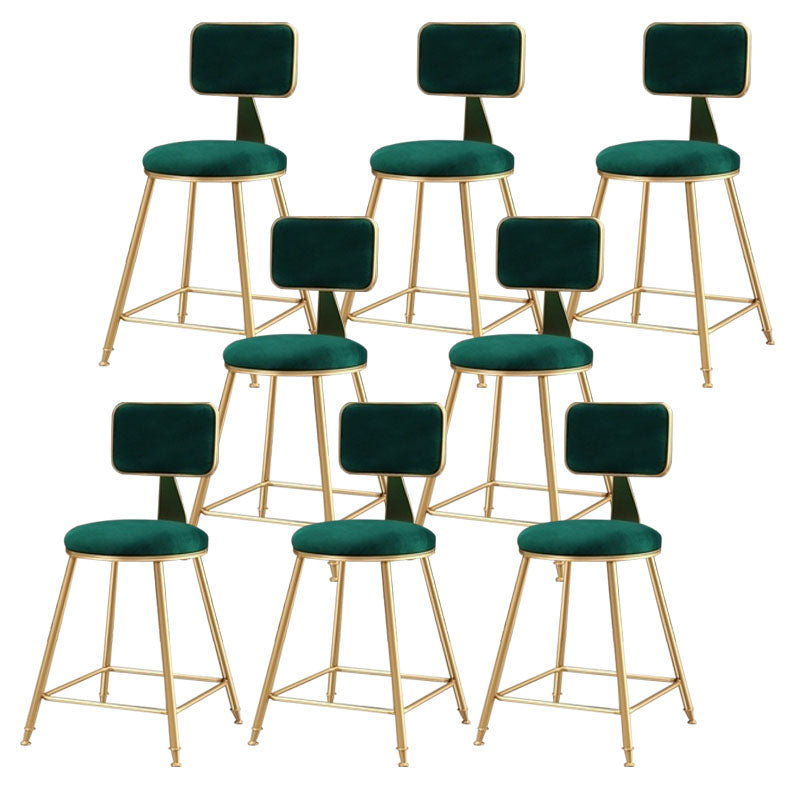 Glam Metal Stool Velvet Low Back Stool with Footrest in Matte Finish Green 8 Piece Set Short Stool(18"H) Clearhalo 'Bar Furniture' 'Bar Stools' 'bar_stools' 'furn' 'furn_bar_stools' 'Furniture' 'Kitchen & Dining Furniture' 6024304