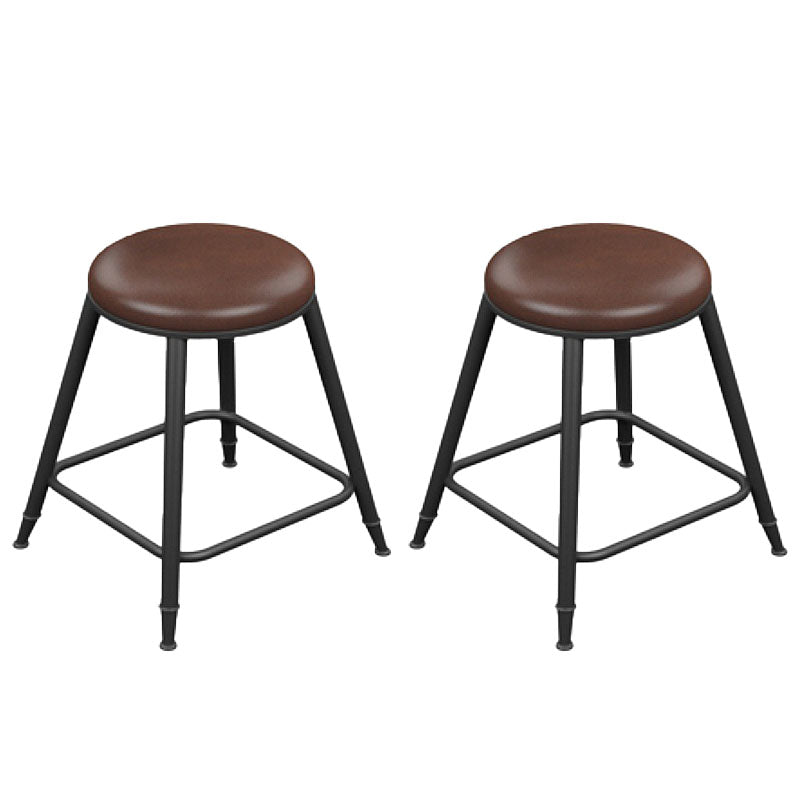 Glam Metal Stool Velvet Low Back Stool with Footrest in Matte Finish Dark Brown 2 Piece Set Short Stool(18"H) Clearhalo 'Bar Furniture' 'Bar Stools' 'bar_stools' 'furn' 'furn_bar_stools' 'Furniture' 'Kitchen & Dining Furniture' 6024306