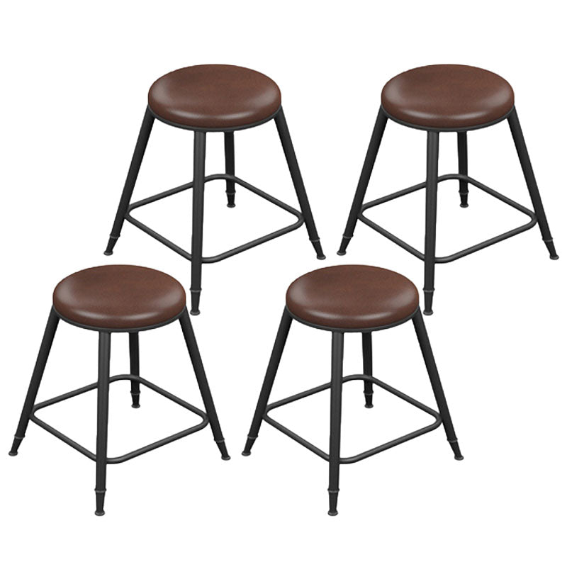 Glam Metal Stool Velvet Low Back Stool with Footrest in Matte Finish Dark Brown 4 Piece Set Short Stool(18"H) Clearhalo 'Bar Furniture' 'Bar Stools' 'bar_stools' 'furn' 'furn_bar_stools' 'Furniture' 'Kitchen & Dining Furniture' 6024307