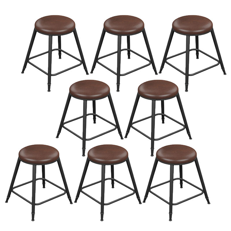 Glam Metal Stool Velvet Low Back Stool with Footrest in Matte Finish Dark Brown 8 Piece Set Short Stool(18"H) Clearhalo 'Bar Furniture' 'Bar Stools' 'bar_stools' 'furn' 'furn_bar_stools' 'Furniture' 'Kitchen & Dining Furniture' 6024309