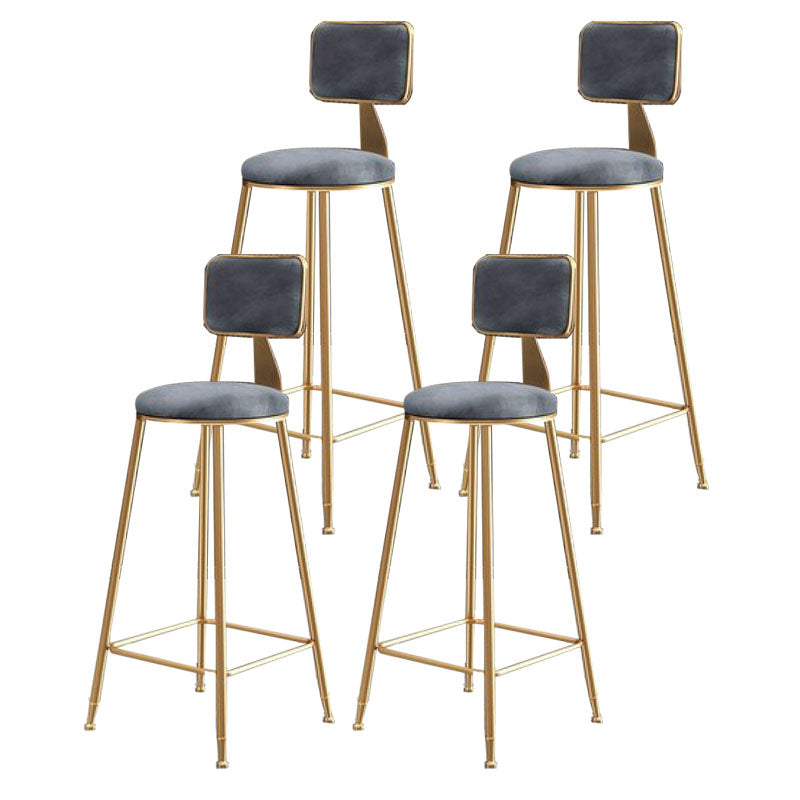 Glam Metal Stool Velvet Low Back Stool with Footrest in Matte Finish Grey 4 Piece Set Clearhalo 'Bar Furniture' 'Bar Stools' 'bar_stools' 'furn' 'furn_bar_stools' 'Furniture' 'Kitchen & Dining Furniture' 6024317