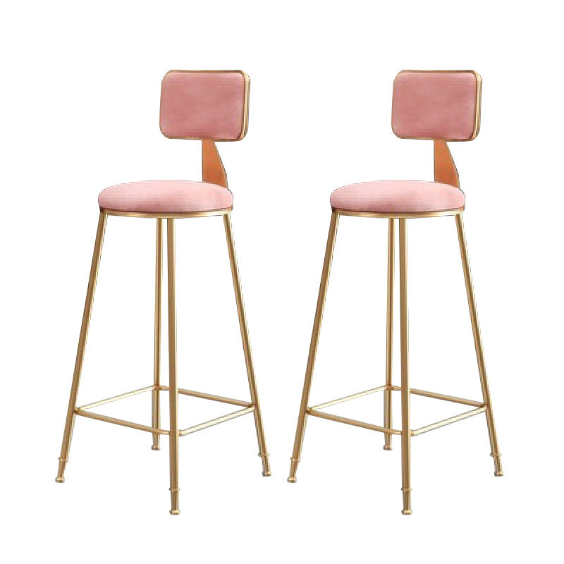Glam Metal Stool Velvet Low Back Stool with Footrest in Matte Finish Pink 2 Piece Set Clearhalo 'Bar Furniture' 'Bar Stools' 'bar_stools' 'furn' 'furn_bar_stools' 'Furniture' 'Kitchen & Dining Furniture' 6024326