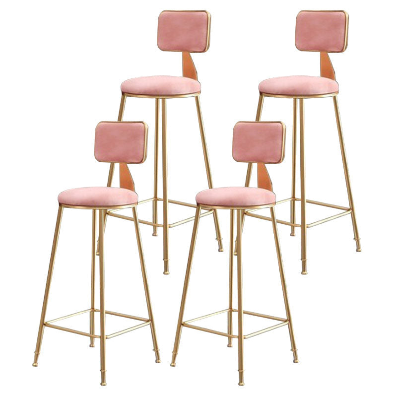 Glam Metal Stool Velvet Low Back Stool with Footrest in Matte Finish Pink 4 Piece Set Clearhalo 'Bar Furniture' 'Bar Stools' 'bar_stools' 'furn' 'furn_bar_stools' 'Furniture' 'Kitchen & Dining Furniture' 6024327