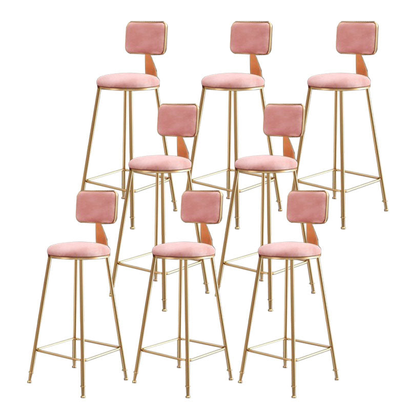 Glam Metal Stool Velvet Low Back Stool with Footrest in Matte Finish Pink 8 Piece Set Clearhalo 'Bar Furniture' 'Bar Stools' 'bar_stools' 'furn' 'furn_bar_stools' 'Furniture' 'Kitchen & Dining Furniture' 6024329
