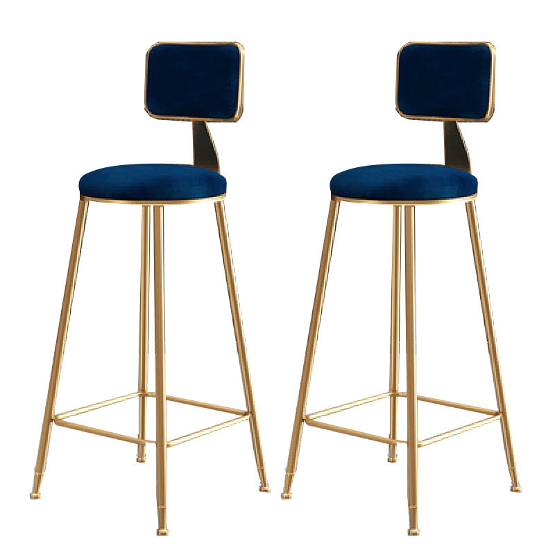 Glam Metal Stool Velvet Low Back Stool with Footrest in Matte Finish Blue 2 Piece Set Clearhalo 'Bar Furniture' 'Bar Stools' 'bar_stools' 'furn' 'furn_bar_stools' 'Furniture' 'Kitchen & Dining Furniture' 6024331