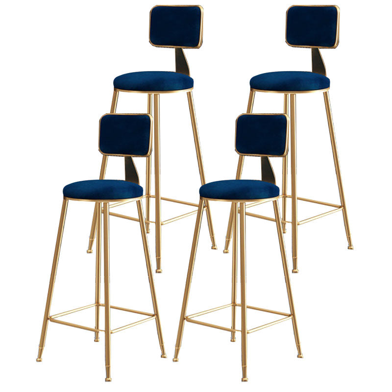 Glam Metal Stool Velvet Low Back Stool with Footrest in Matte Finish Blue 4 Piece Set Clearhalo 'Bar Furniture' 'Bar Stools' 'bar_stools' 'furn' 'furn_bar_stools' 'Furniture' 'Kitchen & Dining Furniture' 6024332
