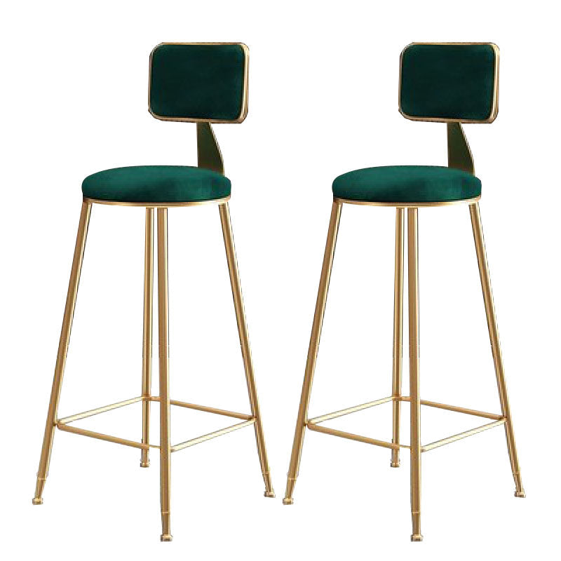 Glam Metal Stool Velvet Low Back Stool with Footrest in Matte Finish Green 2 Piece Set Clearhalo 'Bar Furniture' 'Bar Stools' 'bar_stools' 'furn' 'furn_bar_stools' 'Furniture' 'Kitchen & Dining Furniture' 6024336