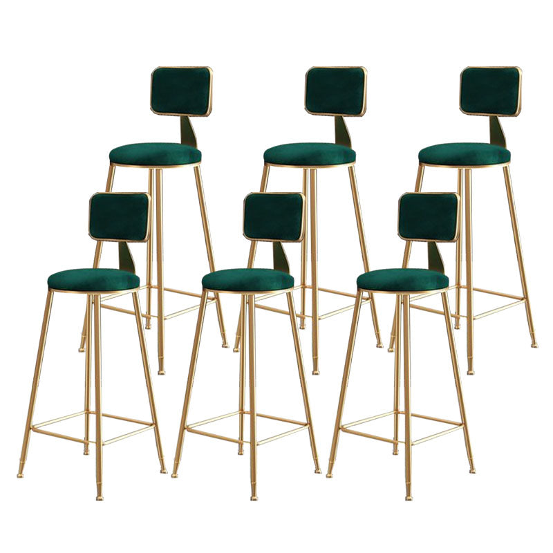 Glam Metal Stool Velvet Low Back Stool with Footrest in Matte Finish Green 6 Piece Set Clearhalo 'Bar Furniture' 'Bar Stools' 'bar_stools' 'furn' 'furn_bar_stools' 'Furniture' 'Kitchen & Dining Furniture' 6024338