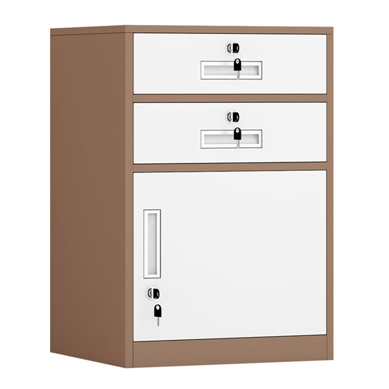 Modern Cabinet Metal Locking Drawers and Storage File Cabinet White-Brown 2 Clearhalo 'Filing Cabinets' 'filling_cabinets' 'furn' 'furn_filling_cabinets' 'Furniture' 'Office Furniture' 6024681