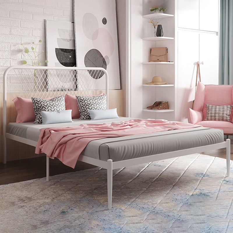 Contemporary Style Solid Color Bed Frame Metal Bed with Headboard
