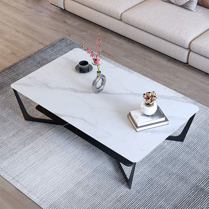Cross Legs Slate Coffee Table Shelf Included Rectangle Single Cocktail Table