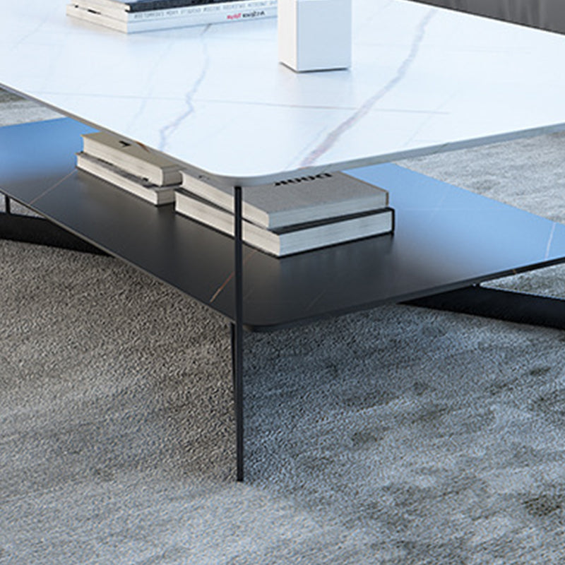 Cross Legs Slate Coffee Table Shelf Included Rectangle Single Cocktail Table