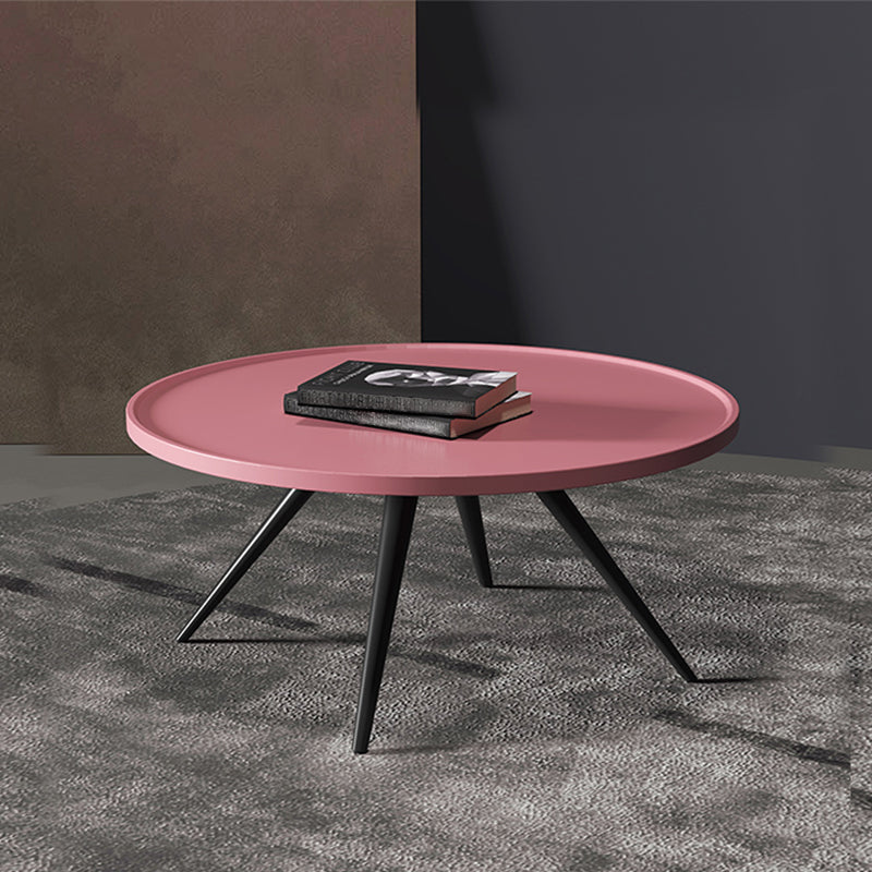 Pine Wood 4 Legs Coffee Table Modernism Round Tray Table Cocktail Table 20"L x 20"W x 16"H Pink Clearhalo 'Coffee & Accent Tables' 'Coffee Tables' 'coffee_tables' 'furn' 'furn_coffee_tables' 'Furniture' 'Living Room Furniture' 6025125