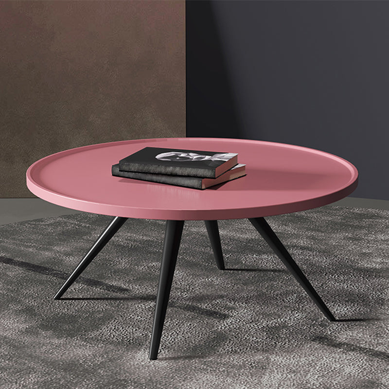 Pine Wood 4 Legs Coffee Table Modernism Round Tray Table Cocktail Table 25.5"L x 25.5"W x 18"H Pink Clearhalo 'Coffee & Accent Tables' 'Coffee Tables' 'coffee_tables' 'furn' 'furn_coffee_tables' 'Furniture' 'Living Room Furniture' 6025132