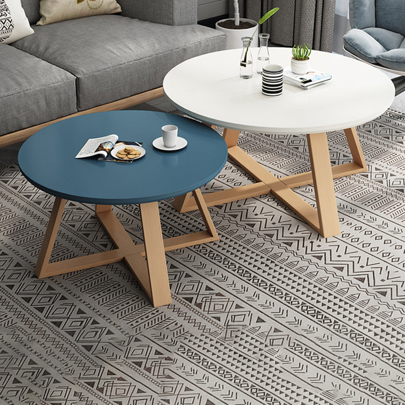 Contemporary Round Wood Coffee Table Cross Legs Cocktail Table Clearhalo 'Coffee & Accent Tables' 'Coffee Tables' 'coffee_tables' 'furn' 'furn_coffee_tables' 'Furniture' 'Living Room Furniture' 6025143