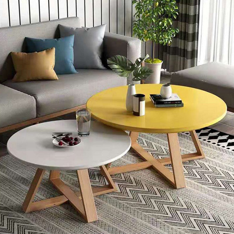 Contemporary Round Wood Coffee Table Cross Legs Cocktail Table Clearhalo 'Coffee & Accent Tables' 'Coffee Tables' 'coffee_tables' 'furn' 'furn_coffee_tables' 'Furniture' 'Living Room Furniture' 6025150