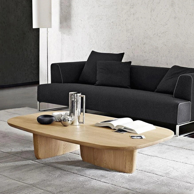 Table basse scandinave en bois massif avec 2 pieds et plateau rectangulaire