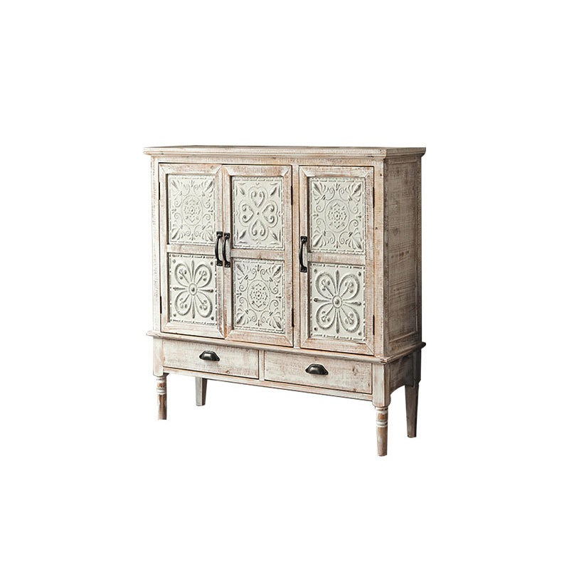 Gabinete de acento industrial con patas y estante de madera gabinete de madera angustiada