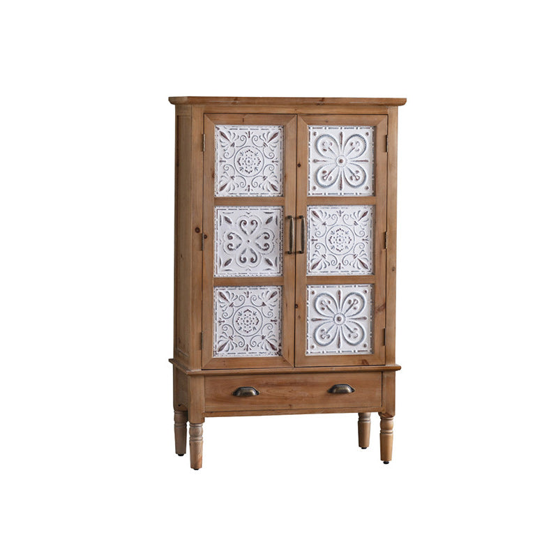 Gabinete de madera industrial con patas y cajones girados en marrón