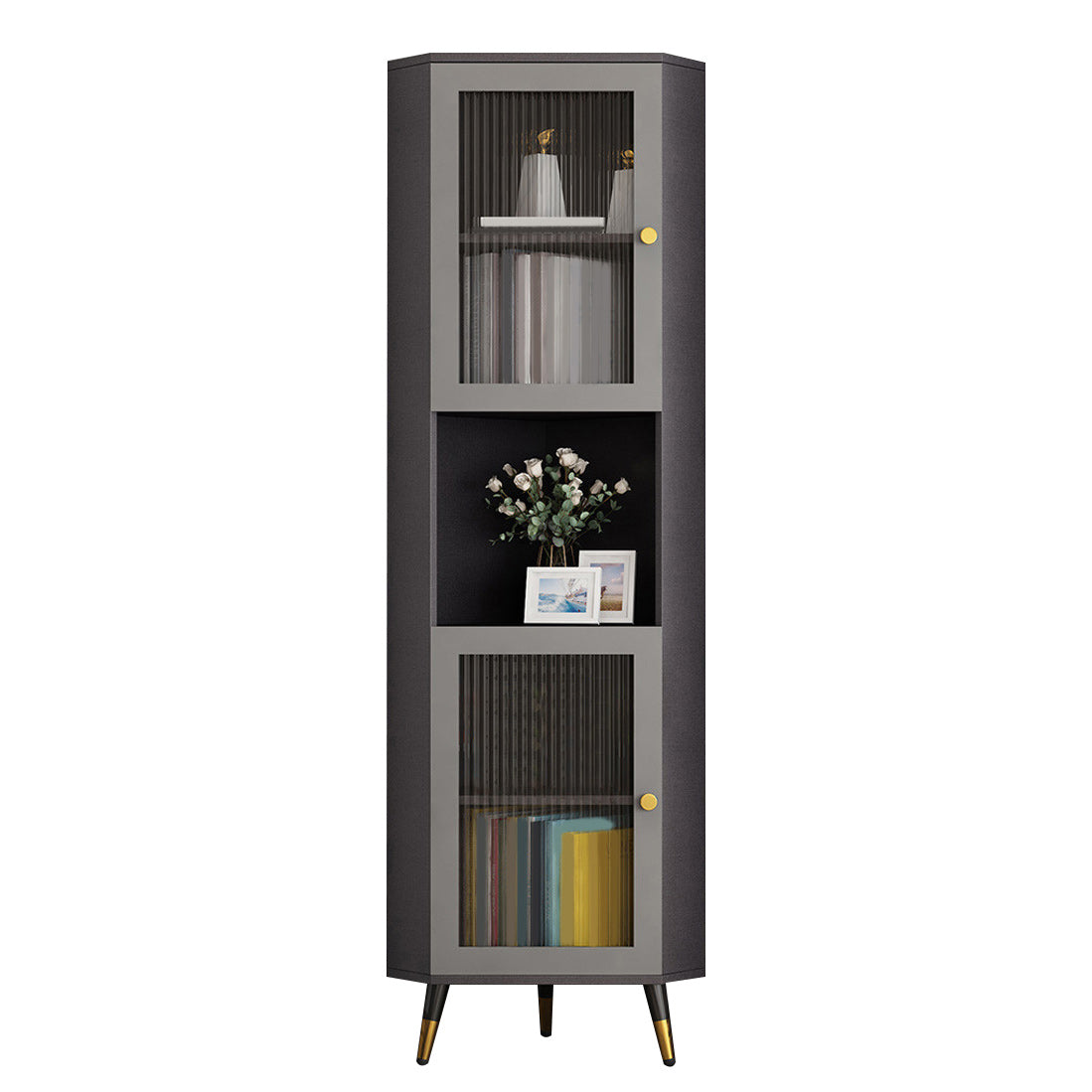 Modern Accent Cabinet with 2 Glass Doors and Storage Shelf Cabinet