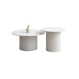 Slate Round Coffee Table Pedestal Cocktail Table Set in White Clearhalo 'Coffee & Accent Tables' 'Coffee Tables' 'coffee_tables' 'furn' 'furn_coffee_tables' 'Furniture' 'Living Room Furniture' 6025352