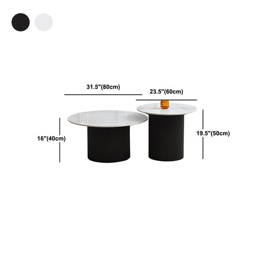 Slate Round Coffee Table Pedestal Cocktail Table Set in White Clearhalo 'Coffee & Accent Tables' 'Coffee Tables' 'coffee_tables' 'furn' 'furn_coffee_tables' 'Furniture' 'Living Room Furniture' 6025359