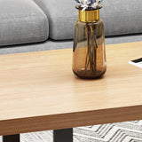 Tavolo da cocktail rettangolo scandinavo con top in legno massiccio e base di slitta di ferro