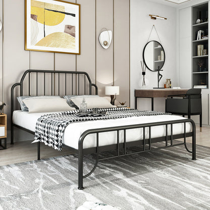 Modern Rectangular Headboard Bed Open-Frame Iron Bed With Metal Legs