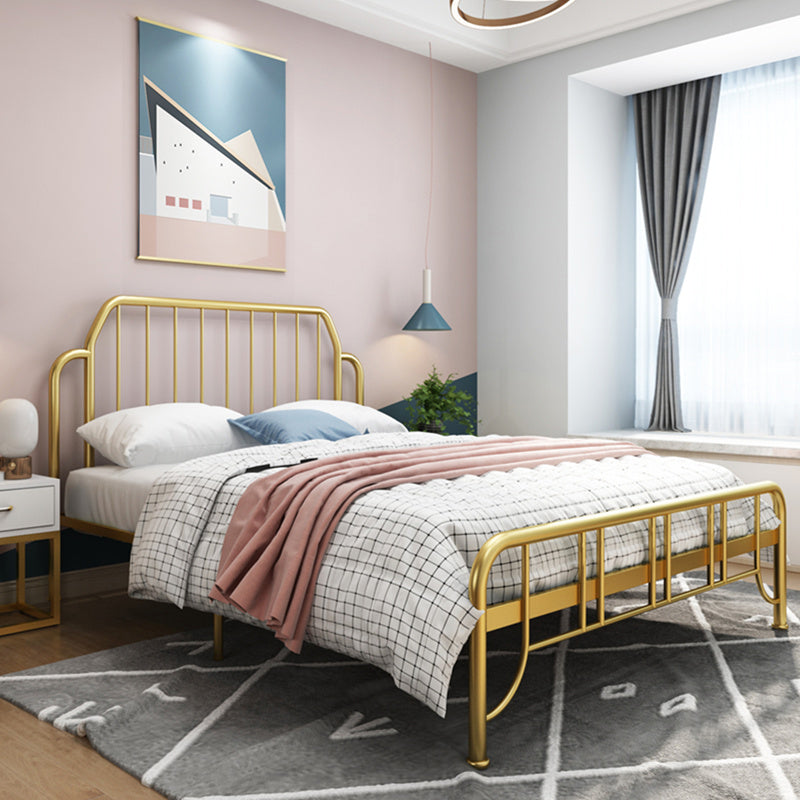 Modern Rectangular Headboard Bed Open-Frame Iron Bed With Metal Legs