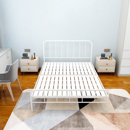 Modern Rectangular Headboard Bed Open-Frame Bed With Metal Legs