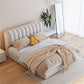 Beige Upholstered Headboard Bed Rectangular Panel Solid Wood Bed