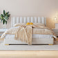 Beige Upholstered Headboard Bed Rectangular Panel Solid Wood Bed