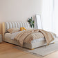 Beige Upholstered Headboard Bed Rectangular Panel Solid Wood Bed