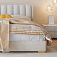 Beige Upholstered Headboard Bed Rectangular Panel Solid Wood Bed