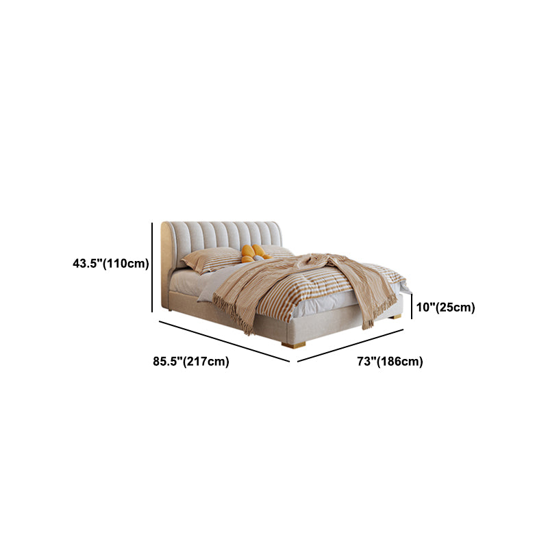 Beige Upholstered Headboard Bed Rectangular Panel Solid Wood Bed