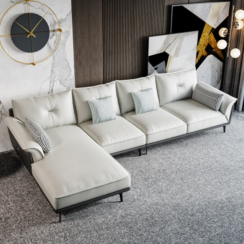 Black 4-seat Flared Arm Sectional Pillow Back Stain-resistant Sectional Left Sponge Clearhalo 'furn' 'furn_sectionals' 'Furniture' 'Living Room Furniture' 'Sectionals' 6025565