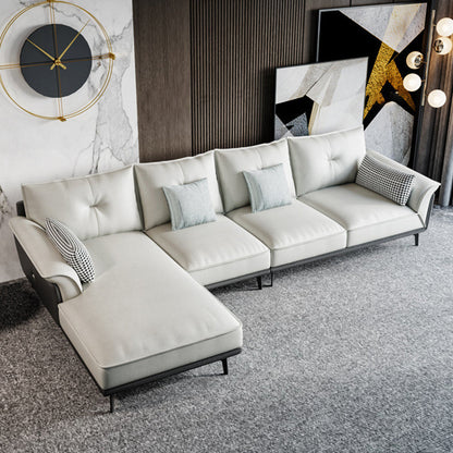 Black 4-seat Flared Arm Sectional Pillow Back Stain-resistant Sectional Left Sponge Clearhalo 'furn' 'furn_sectionals' 'Furniture' 'Living Room Furniture' 'Sectionals' 6025565
