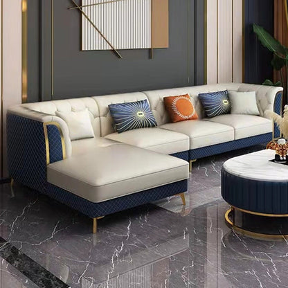 Faux en cuir luxueux canapé sectionnel du bras évasé tufté sectionnel