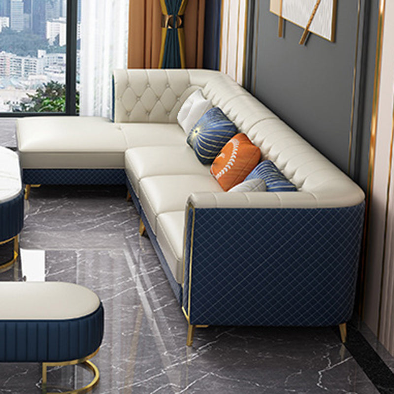 Faux en cuir luxueux canapé sectionnel du bras évasé tufté sectionnel