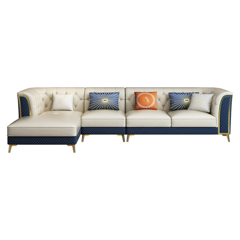 Faux en cuir luxueux canapé sectionnel du bras évasé tufté sectionnel