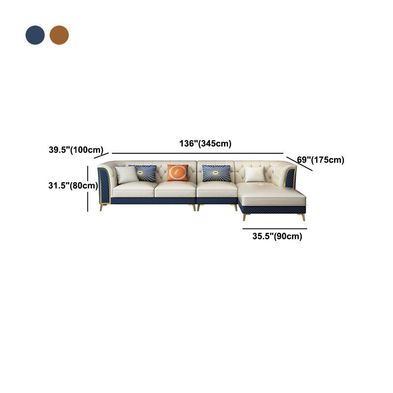 Faux en cuir luxueux canapé sectionnel du bras évasé tufté sectionnel