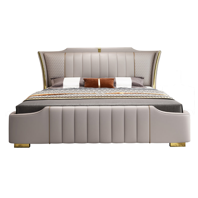 Glam Pine Wood Upholstered Headboard Rectangular Wingback Bed