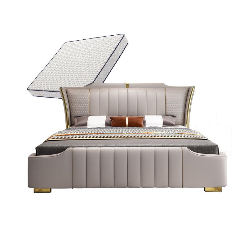 Glam Pine Wood Upholstered Headboard Rectangular Wingback Bed