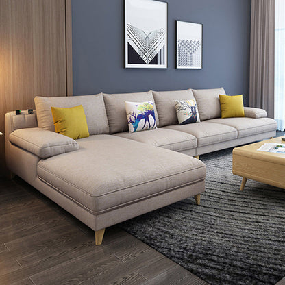 Brown 4-seater Slipcovered Sectional Sofa Pillow Top Arm Sectional Left Sponge Clearhalo 'furn' 'furn_sectionals' 'Furniture' 'Living Room Furniture' 'Sectionals' 6025629