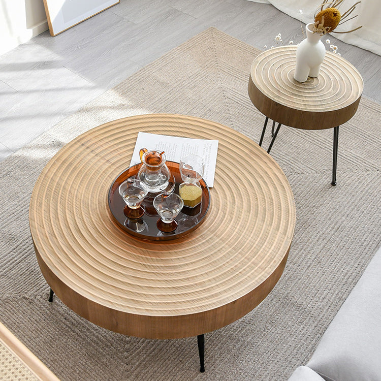 Round Sold Wooden Coffee Table with Black Base and Brone Top Clearhalo 'Coffee & Accent Tables' 'Coffee Tables' 'coffee_tables' 'furn' 'furn_coffee_tables' 'Furniture' 'Living Room Furniture' 6025639