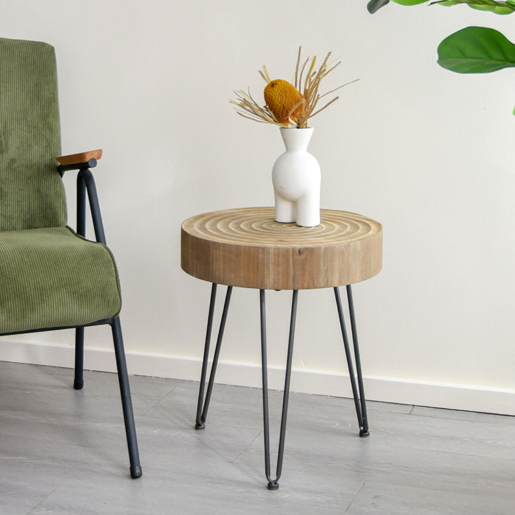 Round Sold Wooden Coffee Table with Black Base and Brone Top 16"L x 16"W x 18"H Clearhalo 'Coffee & Accent Tables' 'Coffee Tables' 'coffee_tables' 'furn' 'furn_coffee_tables' 'Furniture' 'Living Room Furniture' 6025641