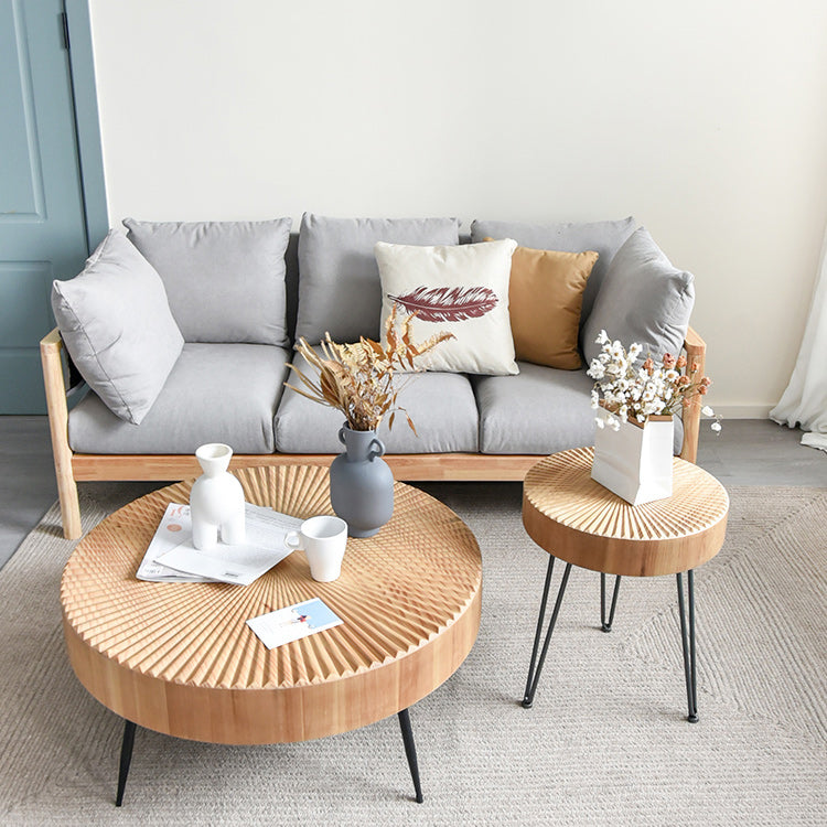 Round Sold Wooden Coffee Table with Black Base and Brone Top Clearhalo 'Coffee & Accent Tables' 'Coffee Tables' 'coffee_tables' 'furn' 'furn_coffee_tables' 'Furniture' 'Living Room Furniture' 6025647
