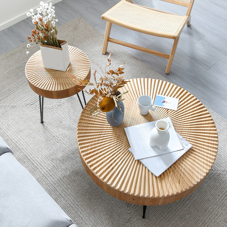 Round Sold Wooden Coffee Table with Black Base and Brone Top Clearhalo 'Coffee & Accent Tables' 'Coffee Tables' 'coffee_tables' 'furn' 'furn_coffee_tables' 'Furniture' 'Living Room Furniture' 6025648